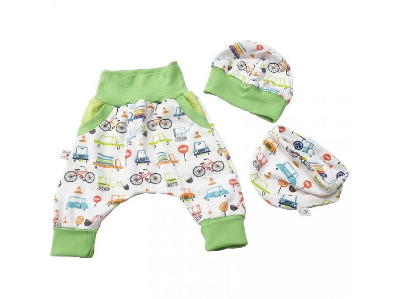 Atelier MiaMia Cool bloomers or baby set short and long bike cars green 3