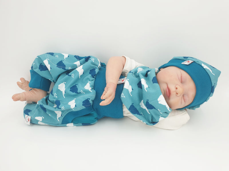 Coole Pumphose oder Babyset kurz und lang Elefanten blau 110 von Atelier MiaMia