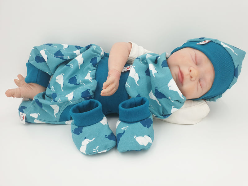 Coole Pumphose oder Babyset kurz und lang Elefanten blau 110 von Atelier MiaMia