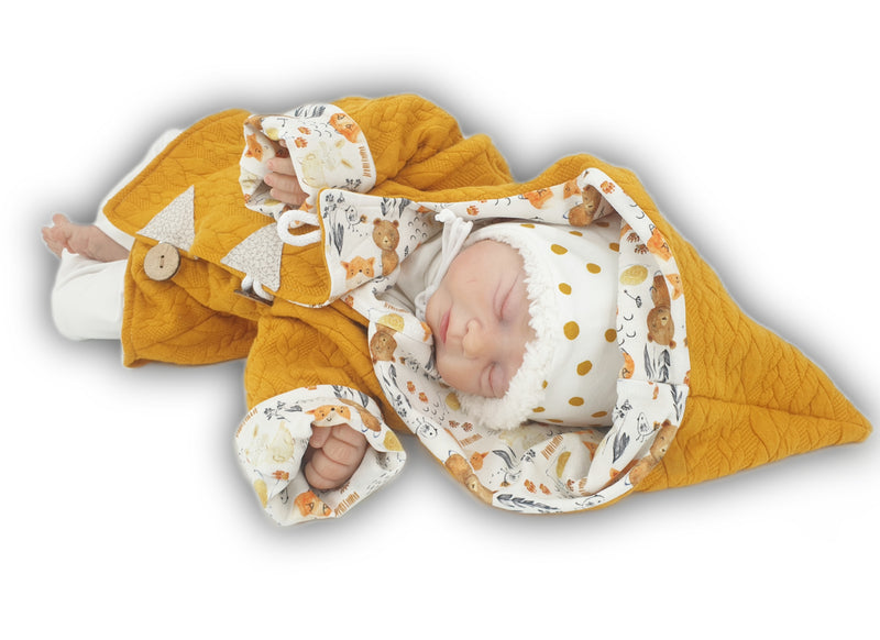 Atelier MiaMia - giacca con cappuccio bambino bambino taglia 50-140 giacca a trecce limitata !! animali della foresta giallo senape