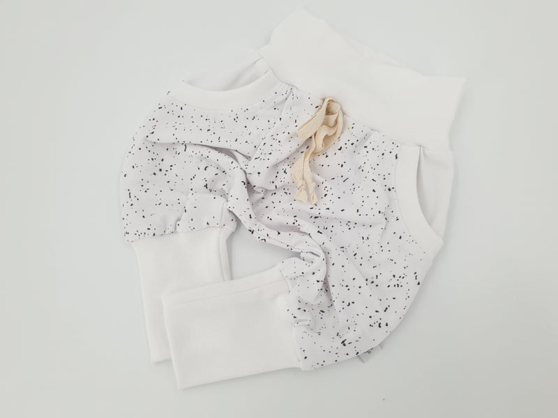 Atelier MiaMia Fantastici calzoncini o baby set corti e lunghi bianchi puntini neri