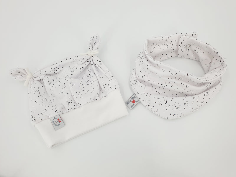 Atelier MiaMia Cool bloomers or baby set short and long white small dots black