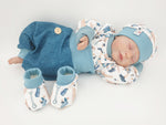 Coole Pumphose oder Babyset Jeans aqua mit Knopf von Atelier MiaMia