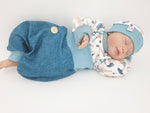 Coole Pumphose oder Babyset Jeans aqua mit Knopf von Atelier MiaMia