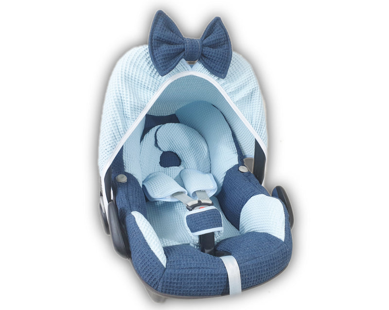 Maxi Cosi Babyschalenbezug, Ersatzbezug oder Spannbezug Waffel blau/dunkelblau 121 von Atelier MiaMia