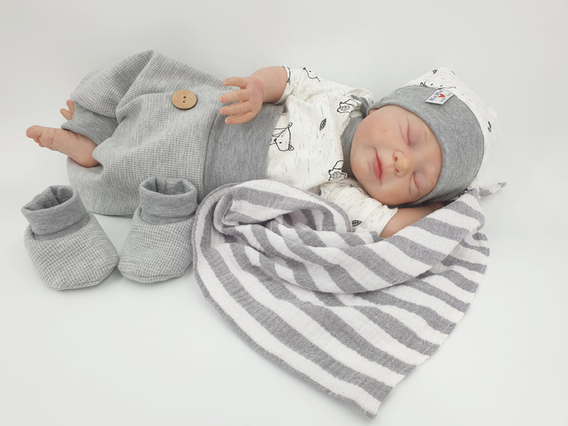Atelier MiaMia Cool bloomers or baby set with button gray waffle jersey