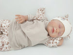 Atelier MiaMia - Hoodie sweater baby child from 50-140 short or long sleeve rib beige flowers