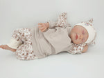 Hoodie Pullover Baby Kind ab 50-140 kurz oder langarm Rippe beige Blumen von Atelier MiaMia