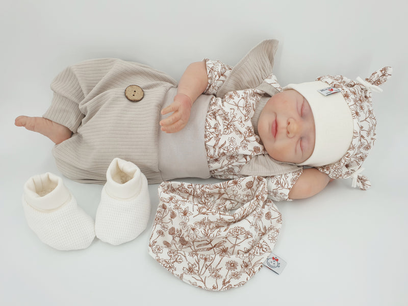 Atelier MiaMia body a maniche corte e lunghe disponibile anche come baby set fiori beige