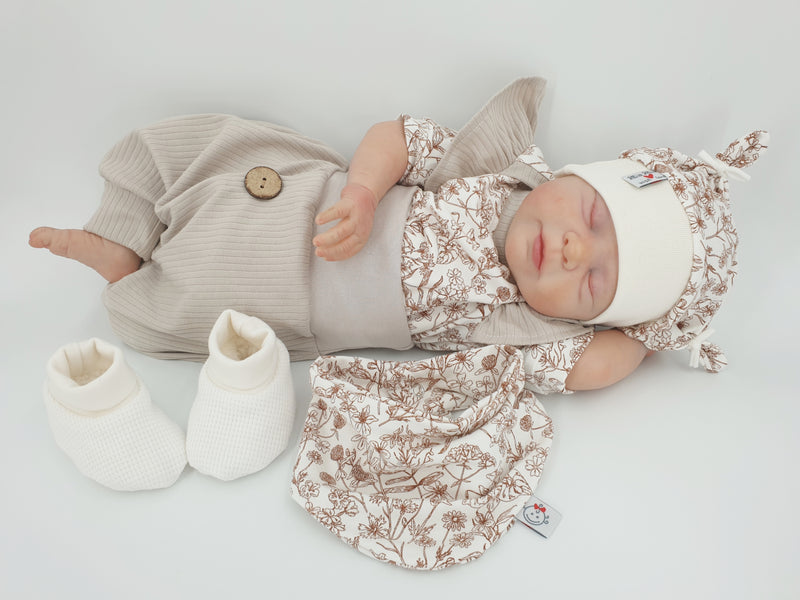 Atelier MiaMia Cool bloomers or baby set with button rib beige