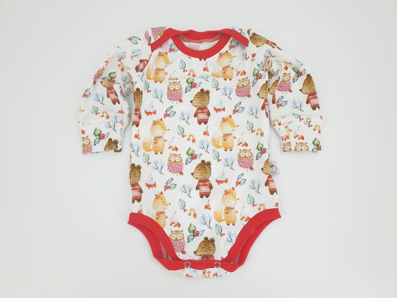 Atelier MiaMia Body a maniche corte e lunghe, disponibile anche come baby set, animali del bosco invernale