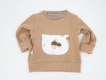 Atelier MiaMia - felpa con cappuccio pullover jersey waffle beige ghiande bambino bambino da 44-140 maniche corte o lunghe designer limitato !!