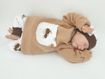Atelier MiaMia - felpa con cappuccio pullover jersey waffle beige ghiande bambino bambino da 44-140 maniche corte o lunghe designer limitato !!