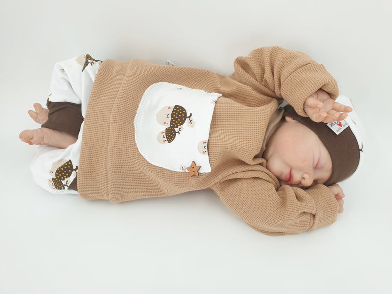 Hoodie Pullover Waffeljersey beige Eicheln Baby Kind ab 44-140 kurz oder langarm  Designer Limitiert !! von Atelier MiaMia