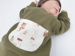 Hoodie Pullover Waffeljersey olive Waldtiere Natur Baby Kind ab 44-140 kurz oder langarm  Designer Limitiert !! von Atelier MiaMia