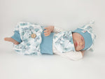 Atelier MiaMia Cool bloomers or baby set short and long leaves aqua