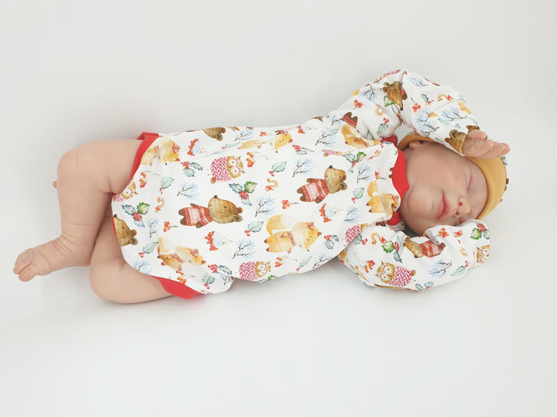 Atelier MiaMia Body with short and long sleeves, also available as a baby set, winter forest animals