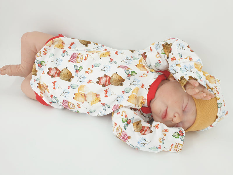 Atelier MiaMia Body with short and long sleeves, also available as a baby set, winter forest animals