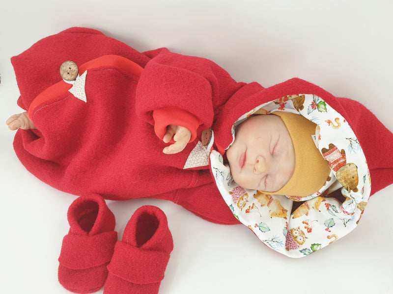 Walk - Overall Baby Kind von 50 bis 110 Designer rot Waldtiere Walkoverall von Atelier MiaMia