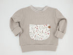 Hoodie Pullover Baumwollstrick beige Blümchen Baby Kind ab 44-140 kurz oder langarm  Designer Limitiert !! von Atelier MiaMia