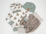 Coole Pumphose oder Babyset mit Knopf bis Gr. 140 Cord beige von Atelier MiaMia