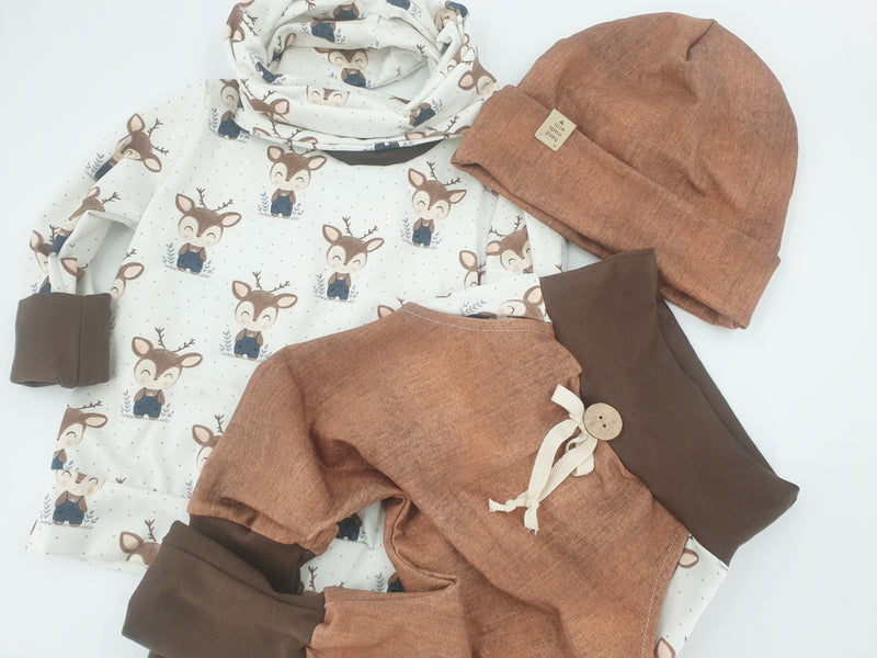 Coole Pumphose oder Babyset kurz und lang braun Jeansoptik von Atelier MiaMia