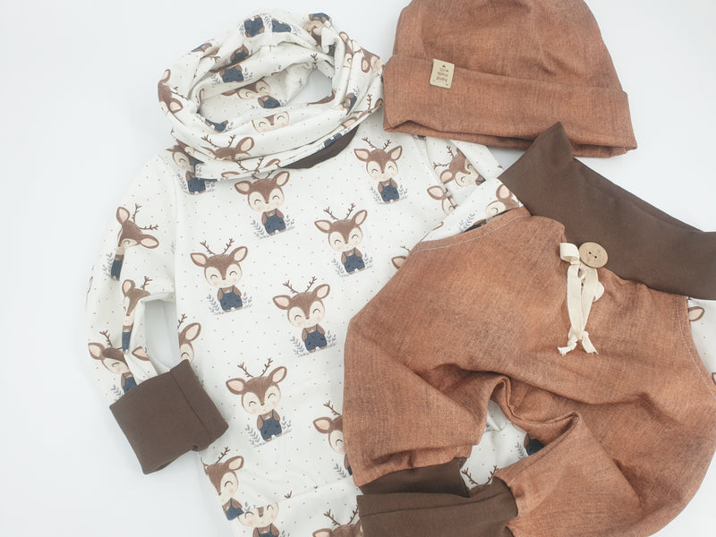 Coole Pumphose oder Babyset kurz und lang braun Jeansoptik von Atelier MiaMia