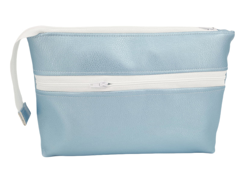 Handtasche einzeln oder im Set mit Geldbörse und Kosmetiktasche blau metallic von Atelier MiaMia