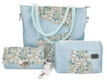 Handtasche einzeln oder im Set mit Geldbörse und Kosmetiktasche blau metallic von Atelier MiaMia