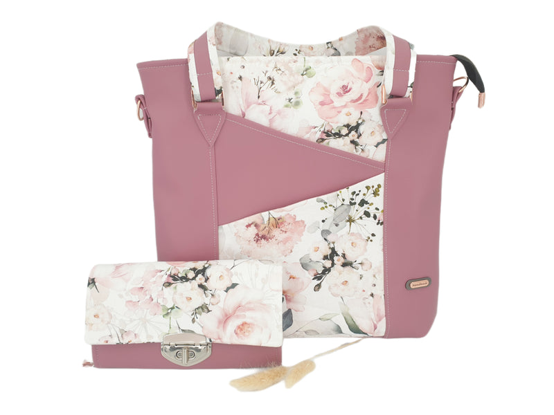 Handtasche einzeln oder im Set mit Geldbörse und Kosmetiktasche beere Rosen von Atelier MiaMia