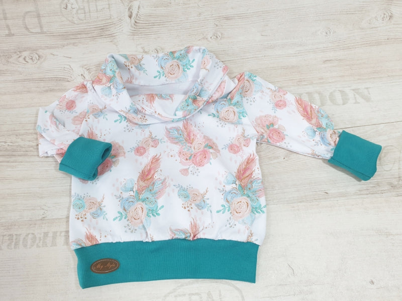 Kapuzenpullover Baby Kind ab 44-122 kurz oder langarm Rosen Federn 279 von Atelier MiaMia