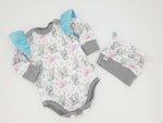 Atelier MiaMia body with short and long sleeves also as a baby set elephants blue ruffles 29