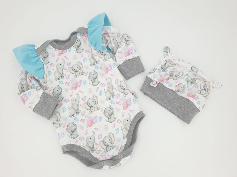 Atelier MiaMia body a maniche corte e lunghe anche da baby set elefanti balze blu 29