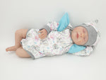 Atelier MiaMia body with short and long sleeves also as a baby set elephants blue ruffles 29