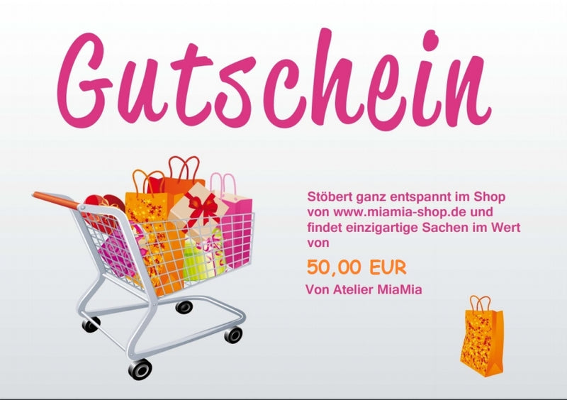 Shop Gutschein 50 EUR 3 Designs mit Umschlag von Atelier MiaMia
