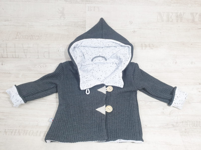 Kaputzenjacke Baby Kind Größe 50-140 Grobstrick Jacke Limitiert !! Grobstrick Grau J12 von Atelier MiaMia