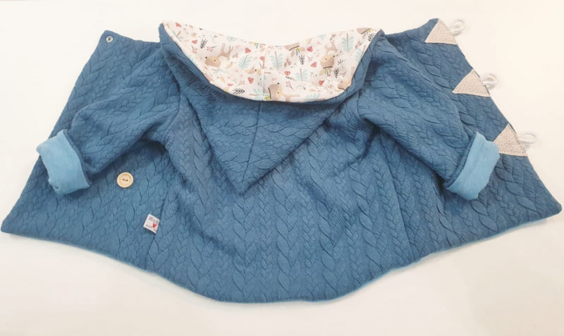 Atelier MiaMia - hooded jacket baby child size 50-140 coarse knit jacket limited !! Chunky knit blue forest animals J13