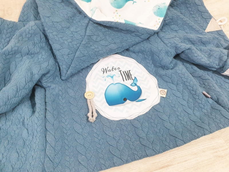 Kaputzenjacke Baby Kind Größe 50-140 Zopfstrick Jacke Limitiert !!  Wal aqua J17 von Atelier MiaMia