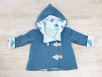 Atelier MiaMia - hooded jacket baby child size 50-140 cable knit jacket limited !! Whale aqua J17