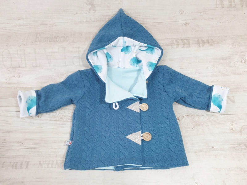 Kaputzenjacke Baby Kind Größe 50-140 Zopfstrick Jacke Limitiert !!  Wal aqua J17 von Atelier MiaMia