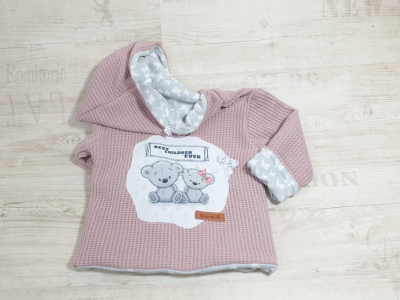 Atelier MiaMia - hooded jacket baby child size 50-140 coarse knit jacket limited !! Chunky knit dusky pink teddy J21