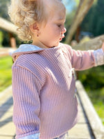 Atelier MiaMia - hooded jacket baby child size 50-140 coarse knit jacket limited !! Chunky knit dusky pink teddy J21