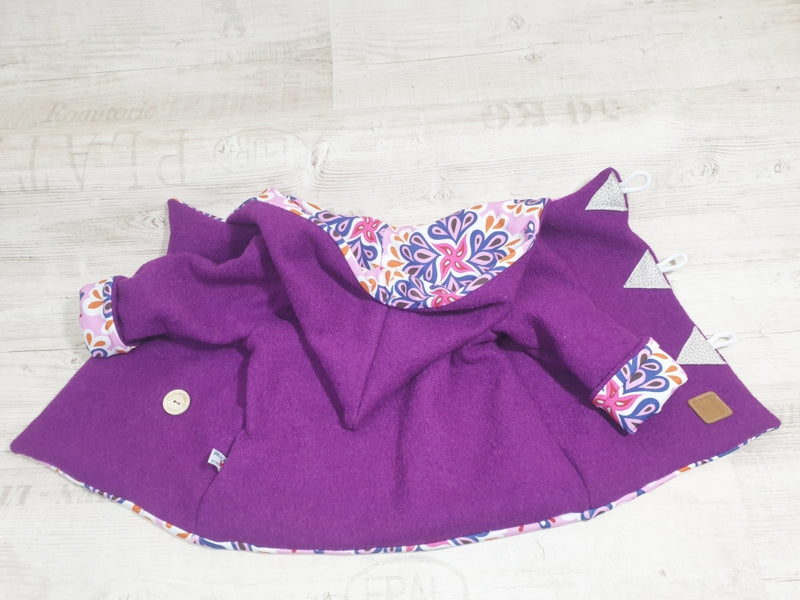 Atelier MiaMia - Walk - giacca con cappuccio bambino bambino taglia 50-140 giacca limitata !! Giacca da passeggio viola fantasia floreale J32