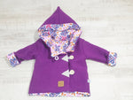 Atelier MiaMia - Walk - giacca con cappuccio bambino bambino taglia 50-140 giacca limitata !! Giacca da passeggio viola fantasia floreale J32