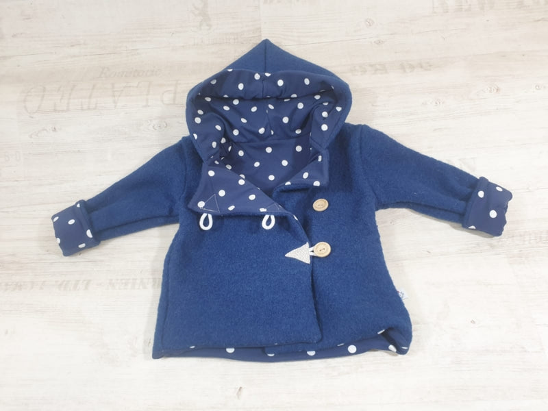 Atelier MiaMia - Walk - hooded jacket baby child size 50-140 jacket limited !! boiled wool jacket dark blue teddy bear J35