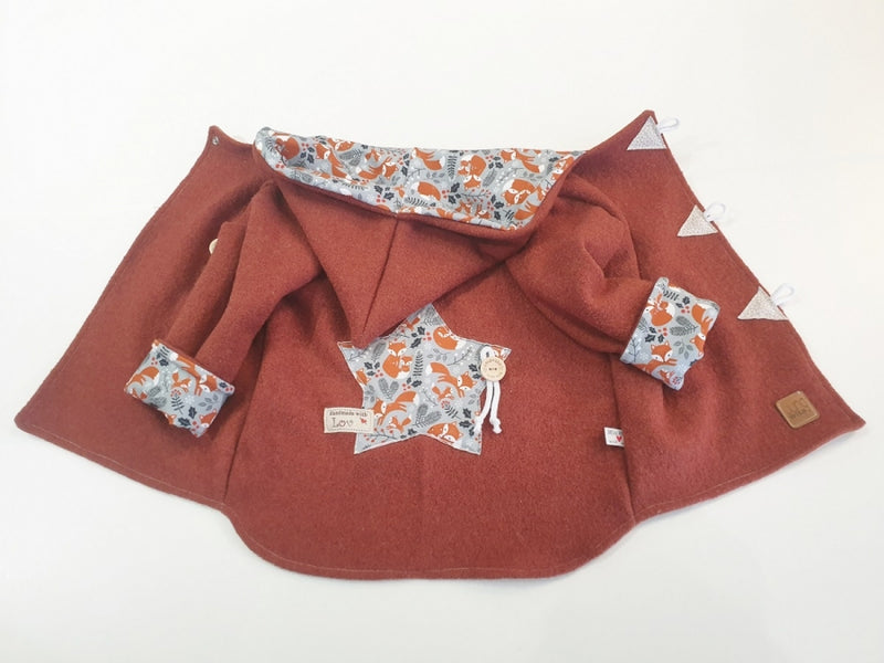 Walk - Kaputzenjacke Baby Kind Größe 50-140 Jacke Limitiert !! Walk -Jacke Orange Fuchs Stern J36 von Atelier MiaMia