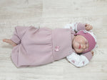 Atelier MiaMia tutina con bretelle corta e lunga anche da neonato jersey waffle rosa 2