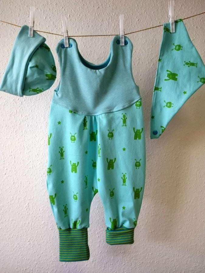 Atelier MiaMia onesie short and long also as a baby set blue, green monsters 7