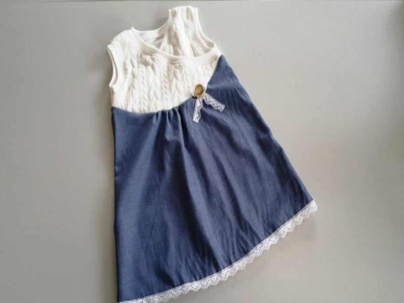 Atelier MiaMia - Abito con cappuccio maniche corte anche in completo con leggings taglia 50-140 Forma A bianco blu scuro estate 50