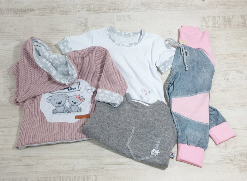 Hoodie Pullover Strick grau Baby Kind ab 44-122 kurz oder langarm Grau von Atelier MiaMia